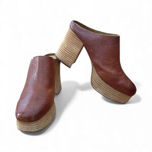 Kork-Ease Veronica Heeled Clogs Brown Leather Size 9
